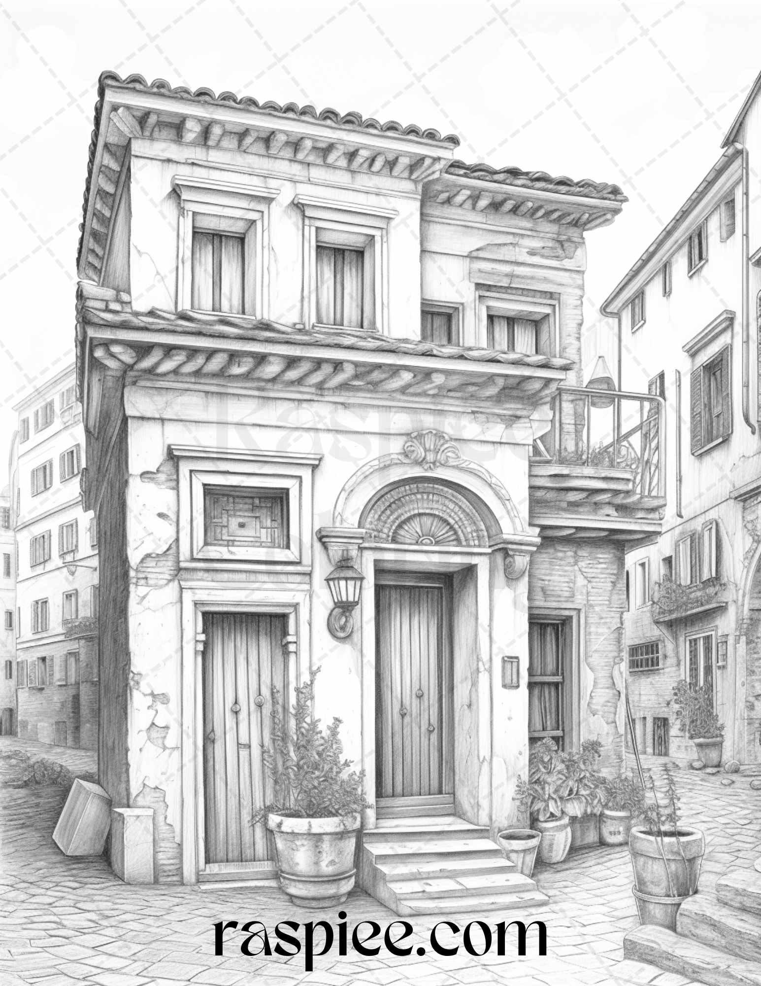 Roman Architecture Grayscale Coloring Pages Printable for Adults, PDF File Instant Download