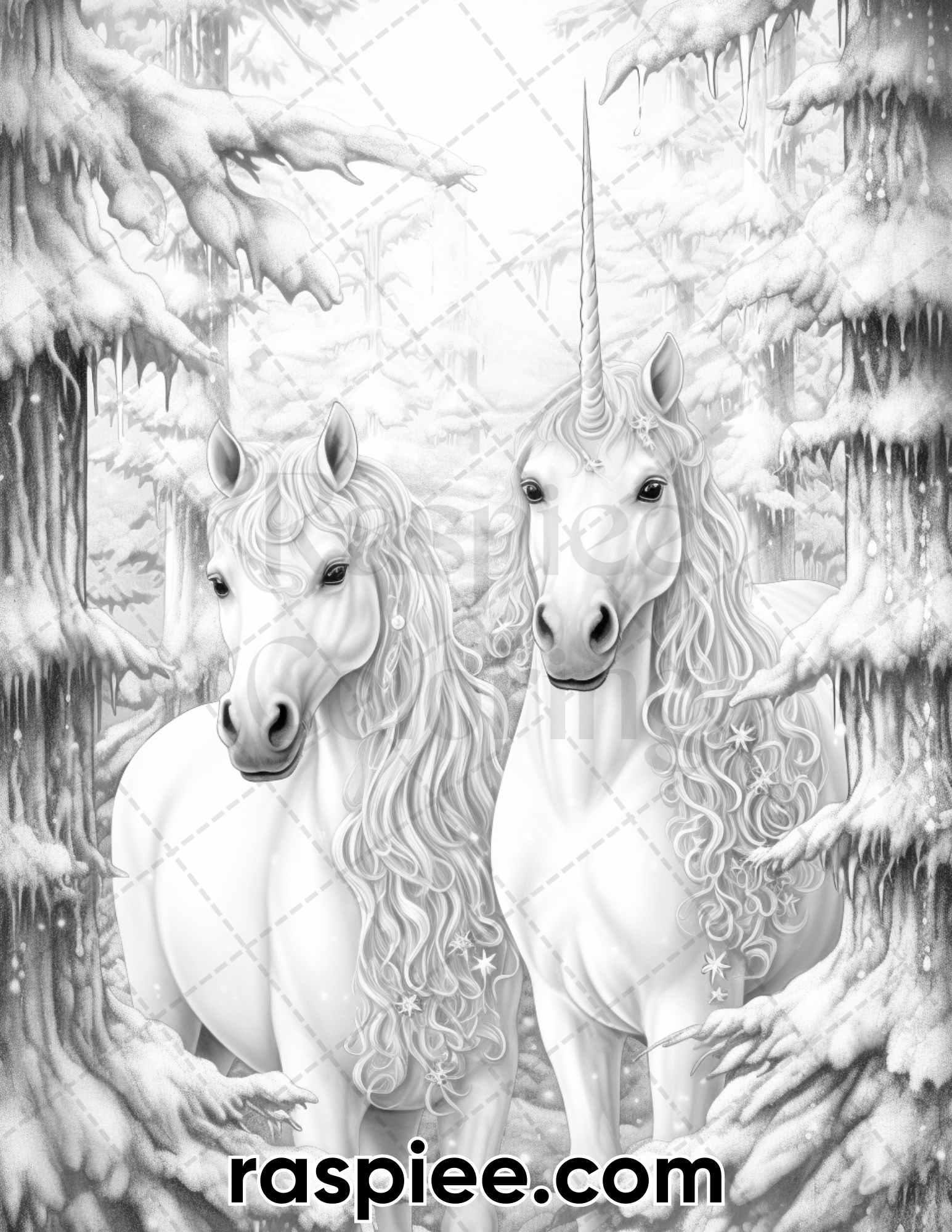 50 Winter Wonderland Grayscale Coloring Pages for Adults, Printable PDF Instant Download