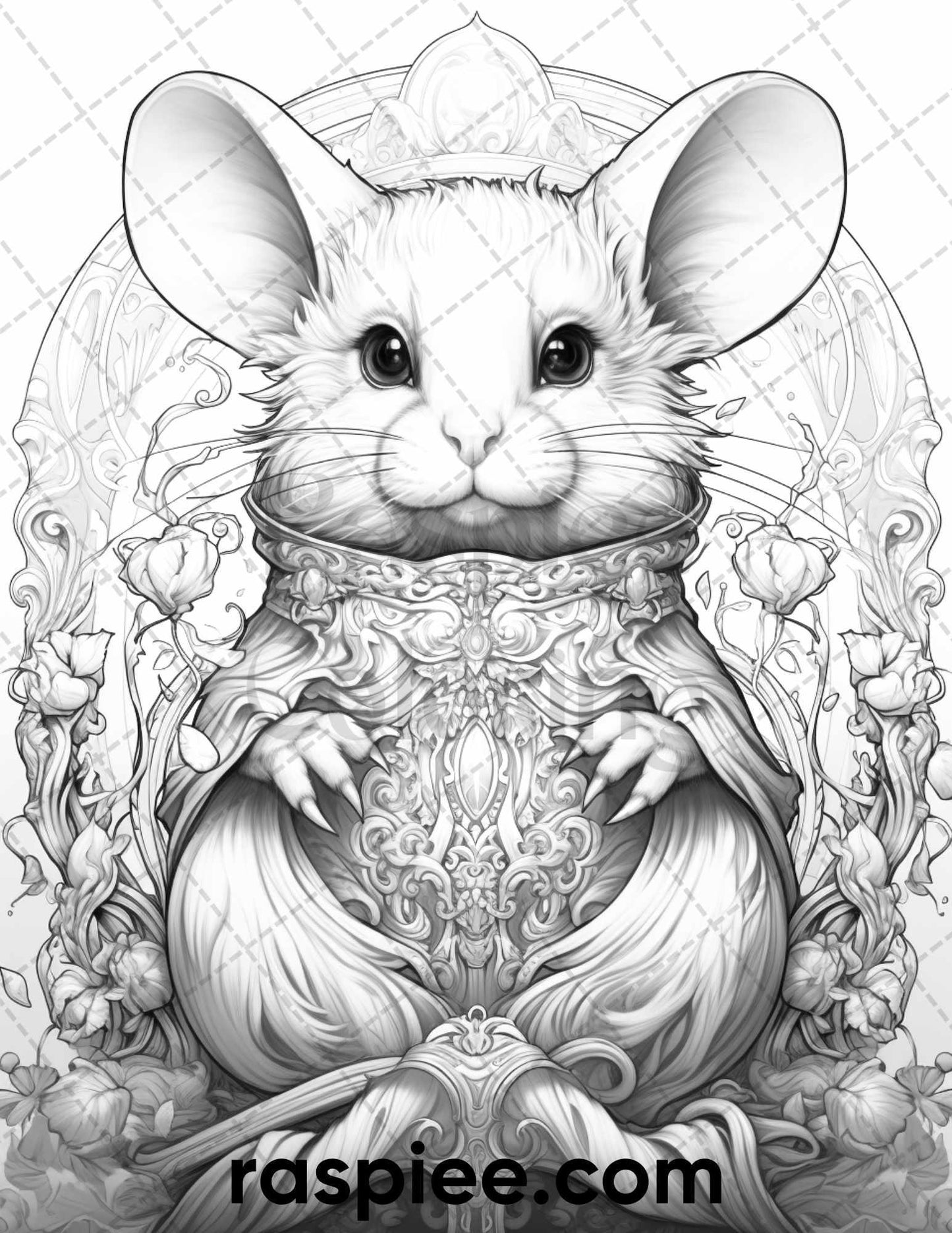 50 Enchanting Fairytale Mice Grayscale Coloring Pages Printable for Adults, PDF File Instant Download