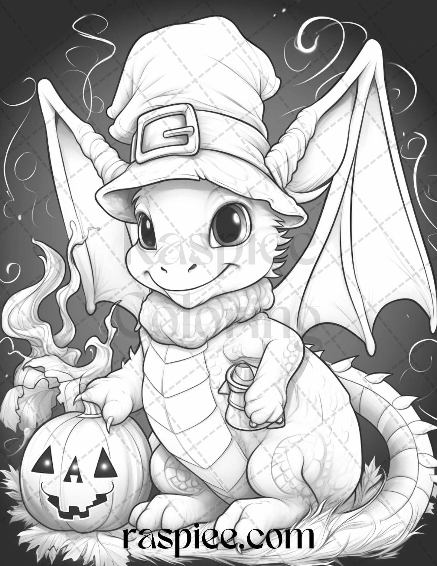 50 Cute Pumpkin Dragons Graycale Coloring Pages for Adults and Kids, Printable PDF File Instant Download