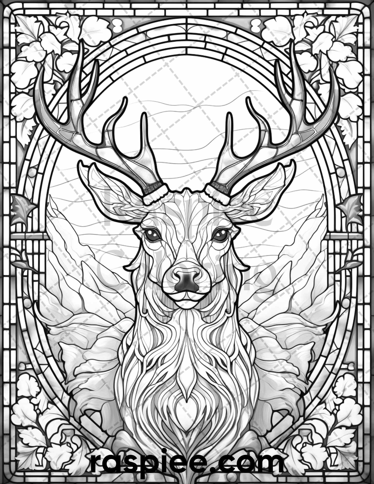 50 Christmas Stained Glass Grayscale Coloring Pages for Adults, Printable PDF File Instant Download