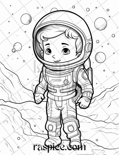 50 Cute Astronaut Adventures Coloring Pages Printable for Kids, PDF File Instant Download