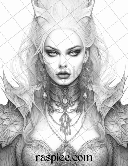 Bewitching Vampires Grayscale Coloring Pages Printable for Adults, PDF File Instant Download