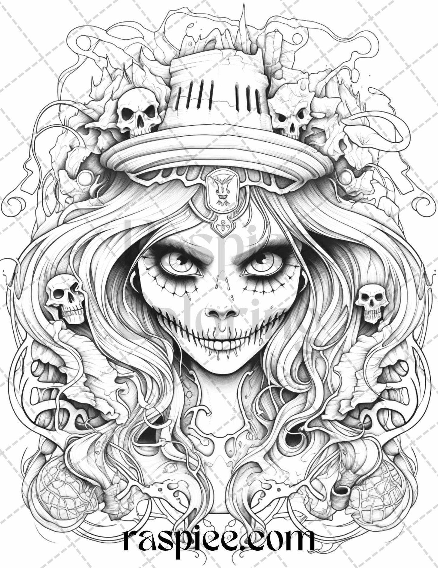 50 Spooky Miss Nightmare Grayscale Coloring Pages Printable for Adults, PDF File Instant Download