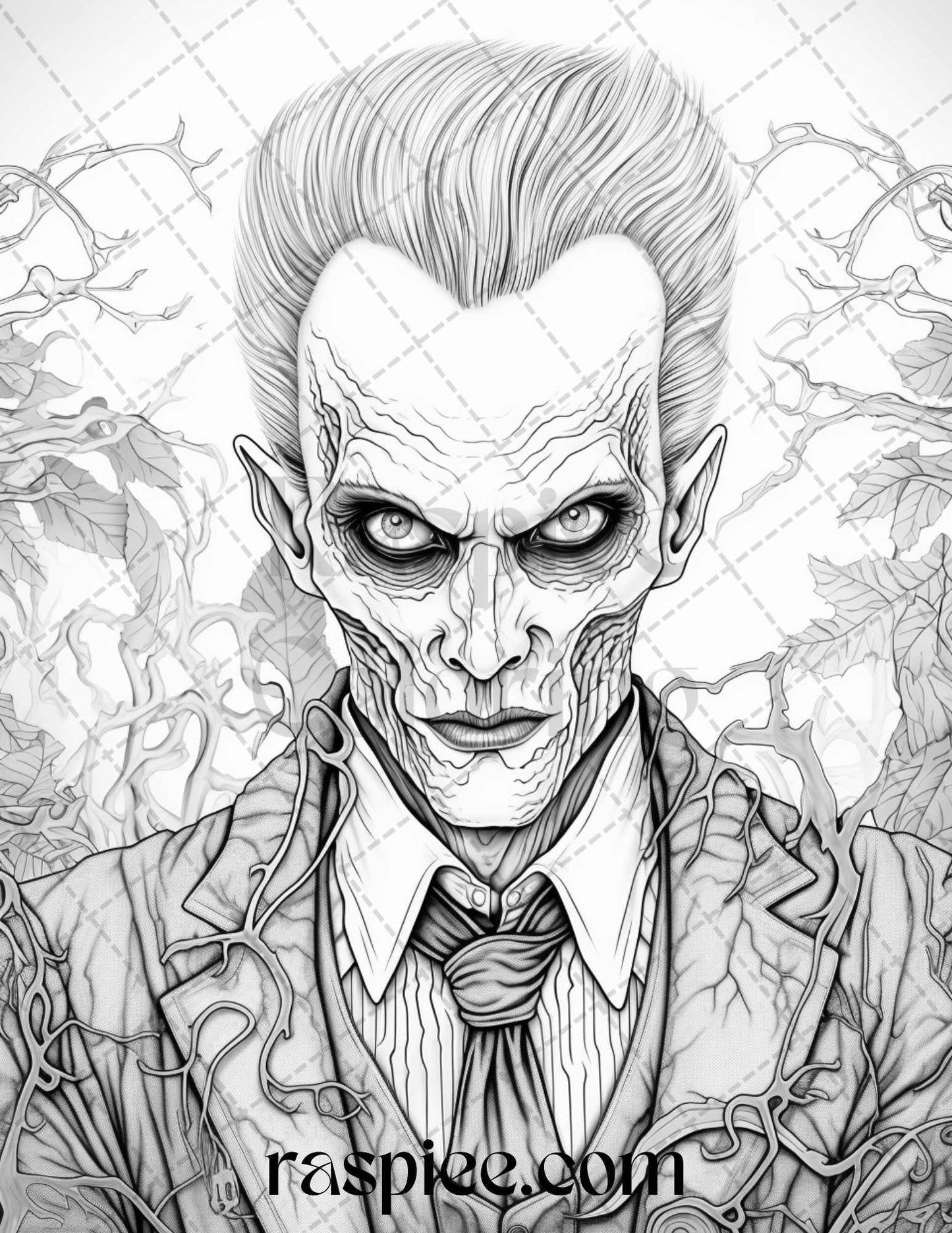 60 Halloween Vampire Grayscale Coloring Pages Printable for Adults, PDF File Instant Download