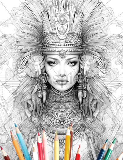 35 Ancient Egyptian Queens Coloring Book Printable for Adults, Grayscale Coloring Page, PDF File Instant Download