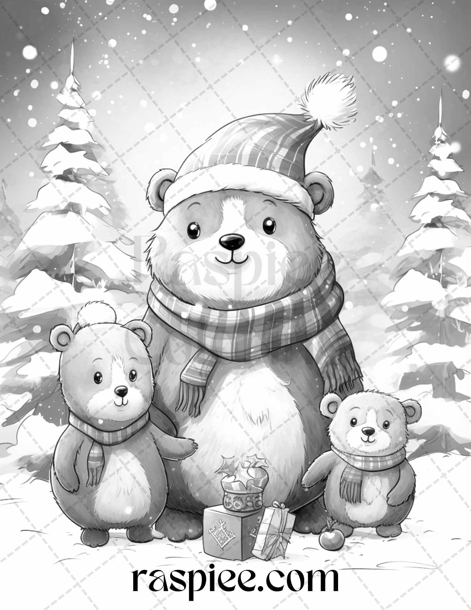 70 Christmas Critters Grayscale Coloring Pages Printable for Adults and Kids, PDF File Instant Download