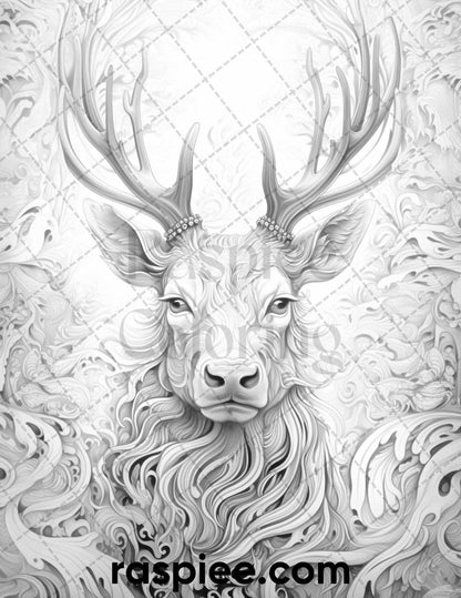 60 Merry Christmas Grayscale Coloring Pages Printable for Adult, Holiday Relaxation Art, PDF File Instant Download