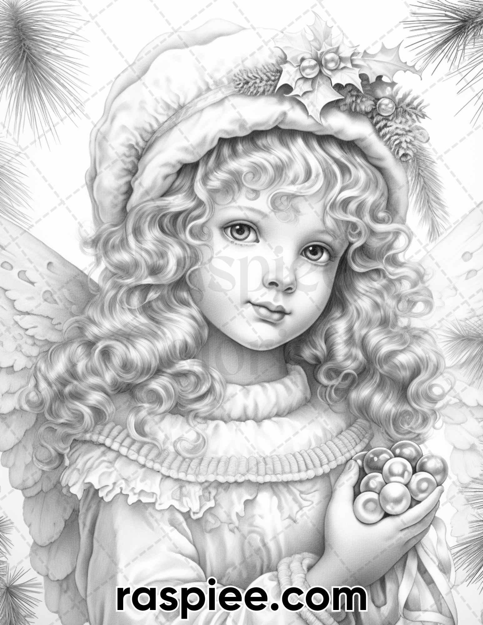 55 Christmas Angel Grayscale Coloring Pages for Adults, Printable PDF Instant Download