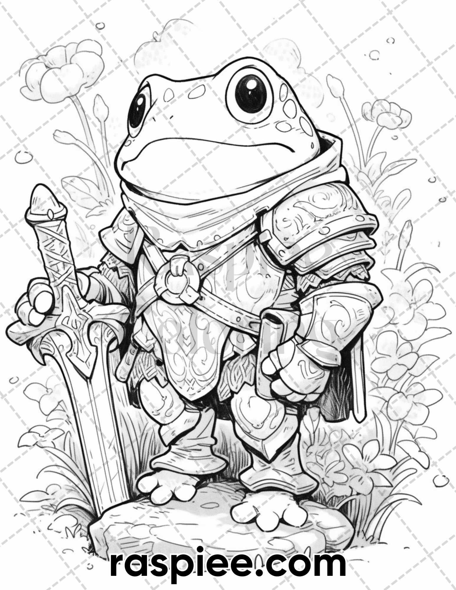 50 The Frog Kingdom Grayscale Coloring Pages for Adults, Printable PDF Instant Download
