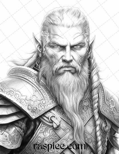 55 Viking Warriors Portrait Grayscale Coloring Pages Printable for Adults, PDF File Instant Download