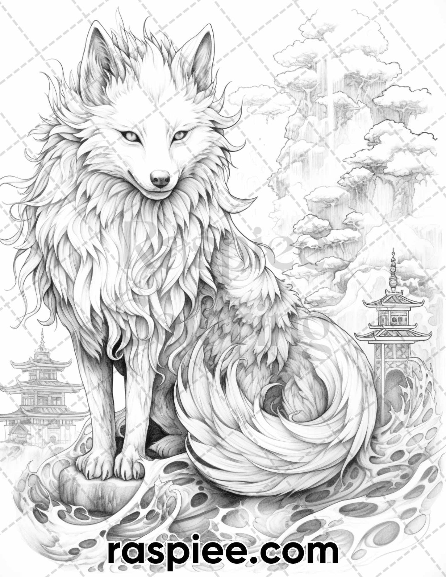 60 Mythical Creatures Grayscale Coloring Pages for Adults, Printable PDF Instant Download