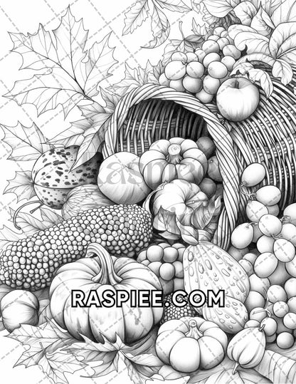 60 Relaxing Autumn Grayscale Adult Coloring Pages Printable PDF Instant Download