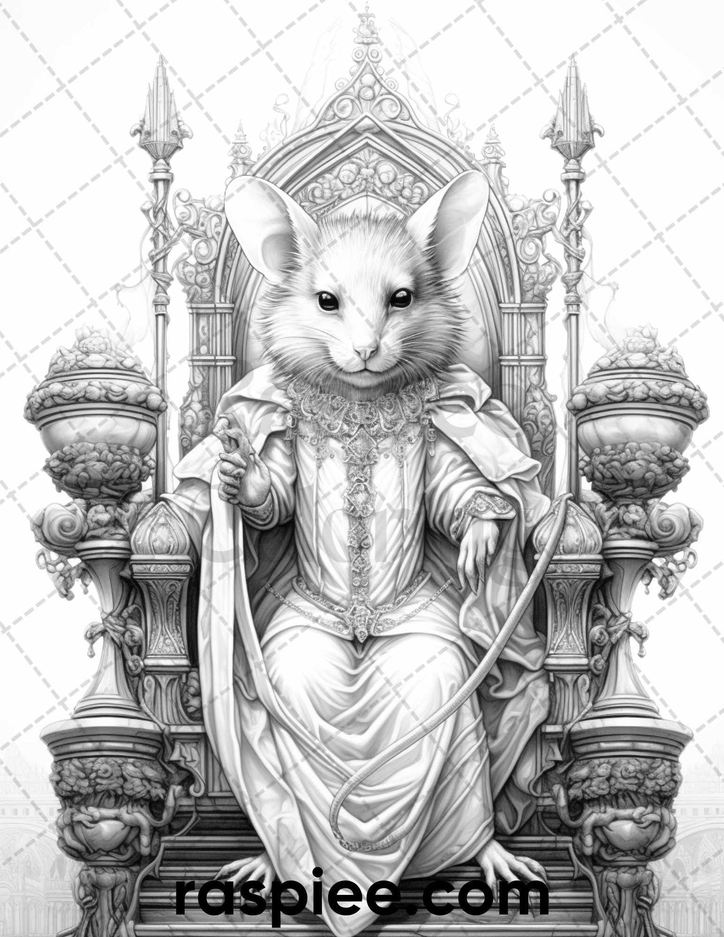 50 Enchanting Fairytale Mice Grayscale Coloring Pages Printable for Adults, PDF File Instant Download