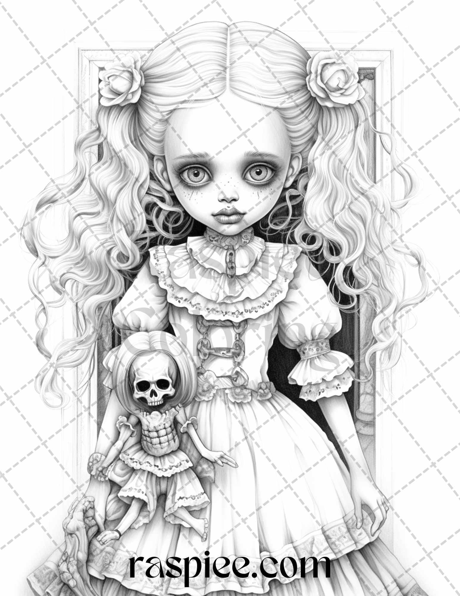 50 Scary Victorian Dolls Grayscale Coloring Pages Printable for Adults, PDF File Instant Download