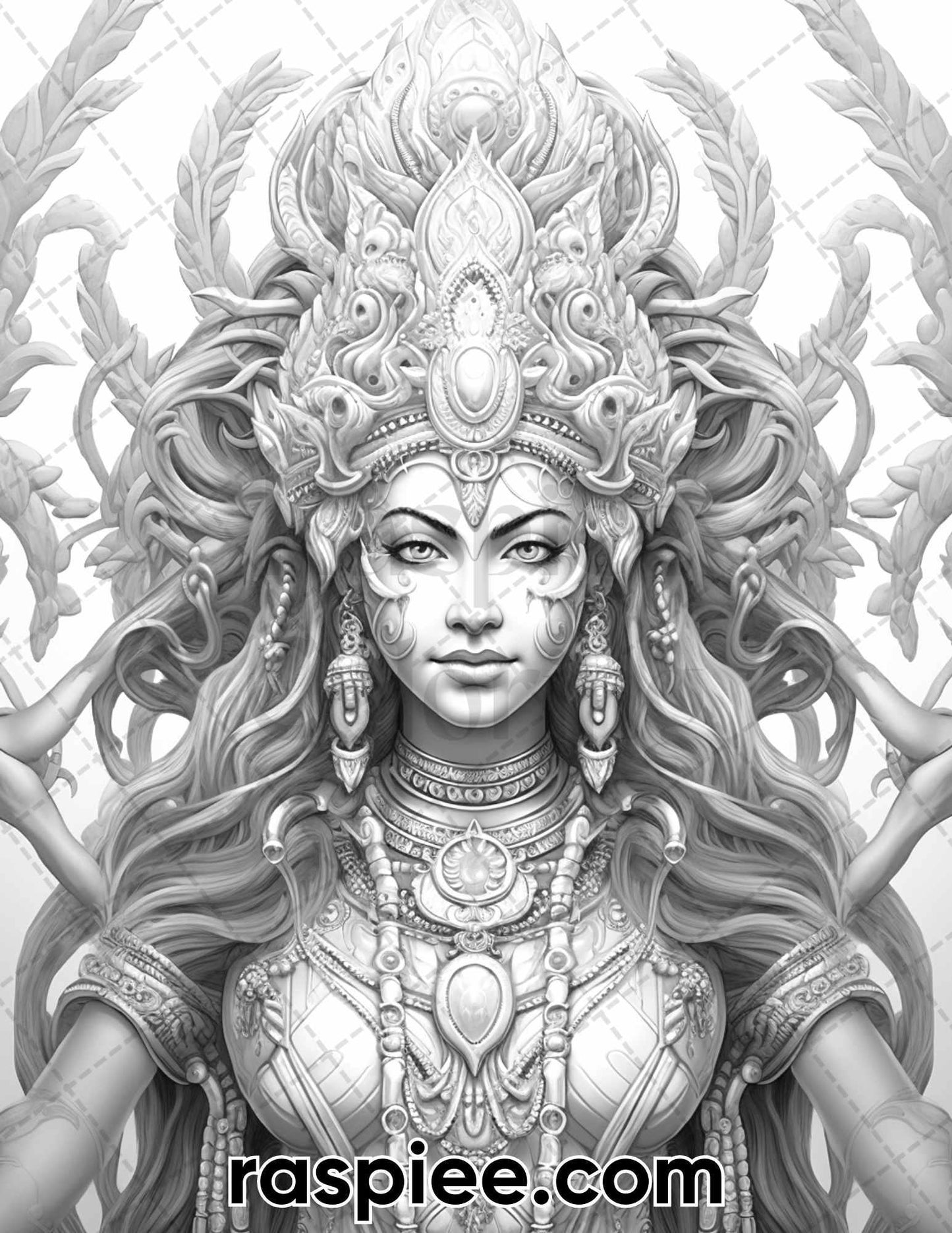 52 Mythology Gods Grayscale Coloring Pages for Adults, Printable PDF Instant Download