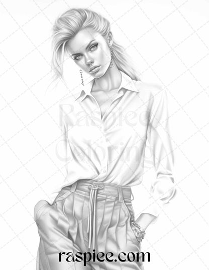Fashion Show Grayscale Coloring Pages Printable for Adults, PDF File Instant Download