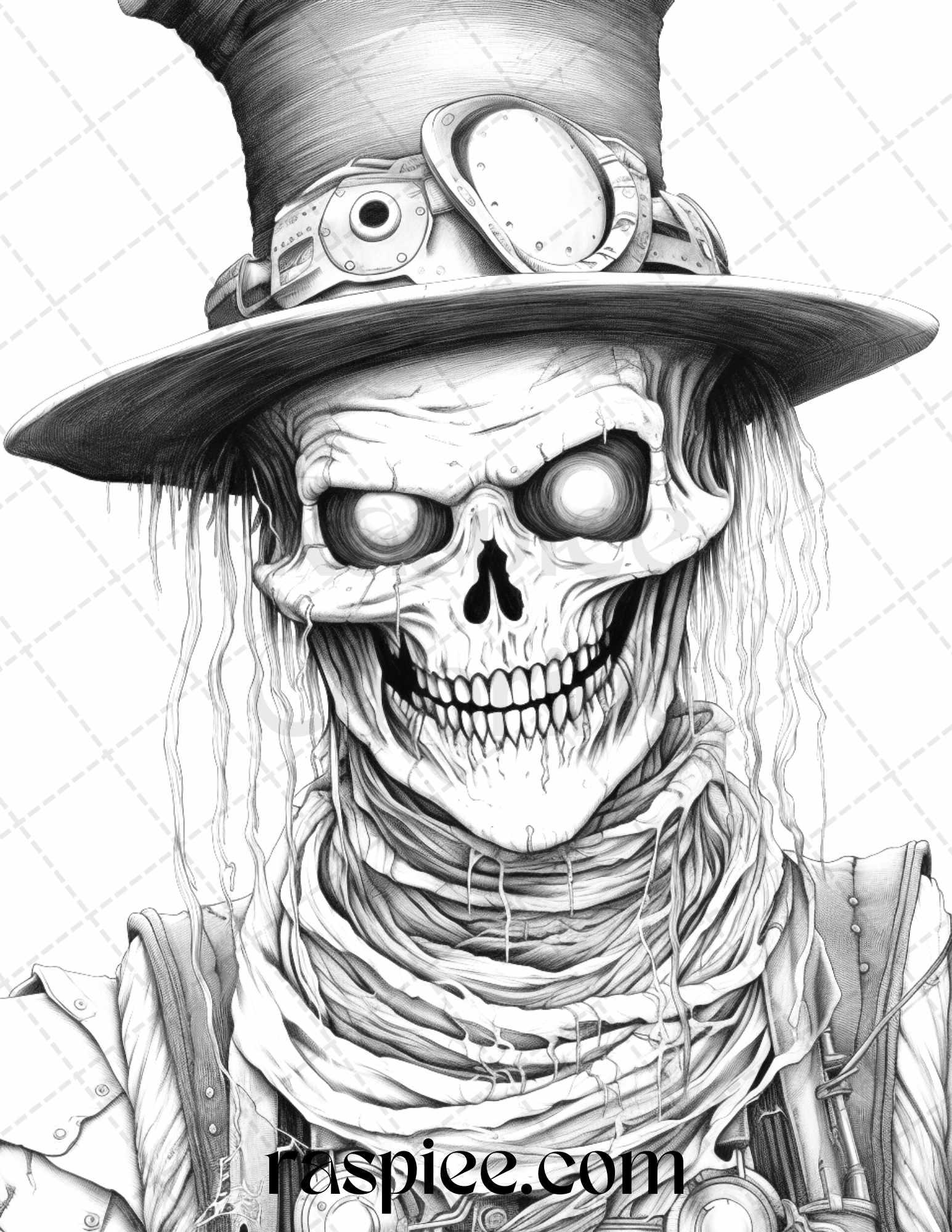 53 Scary Steampunk Scarecrows Grayscale Coloring Pages Printable for Adults, PDF File Instant Download
