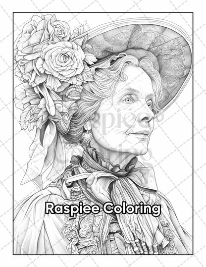 50 Victorian Portrait Adult Coloring Pages Printable PDF Instant Download