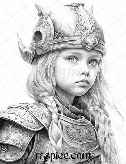58 Little Viking Girls Boys Portrait Grayscale Coloring Pages Printable, PDF File Instant Download