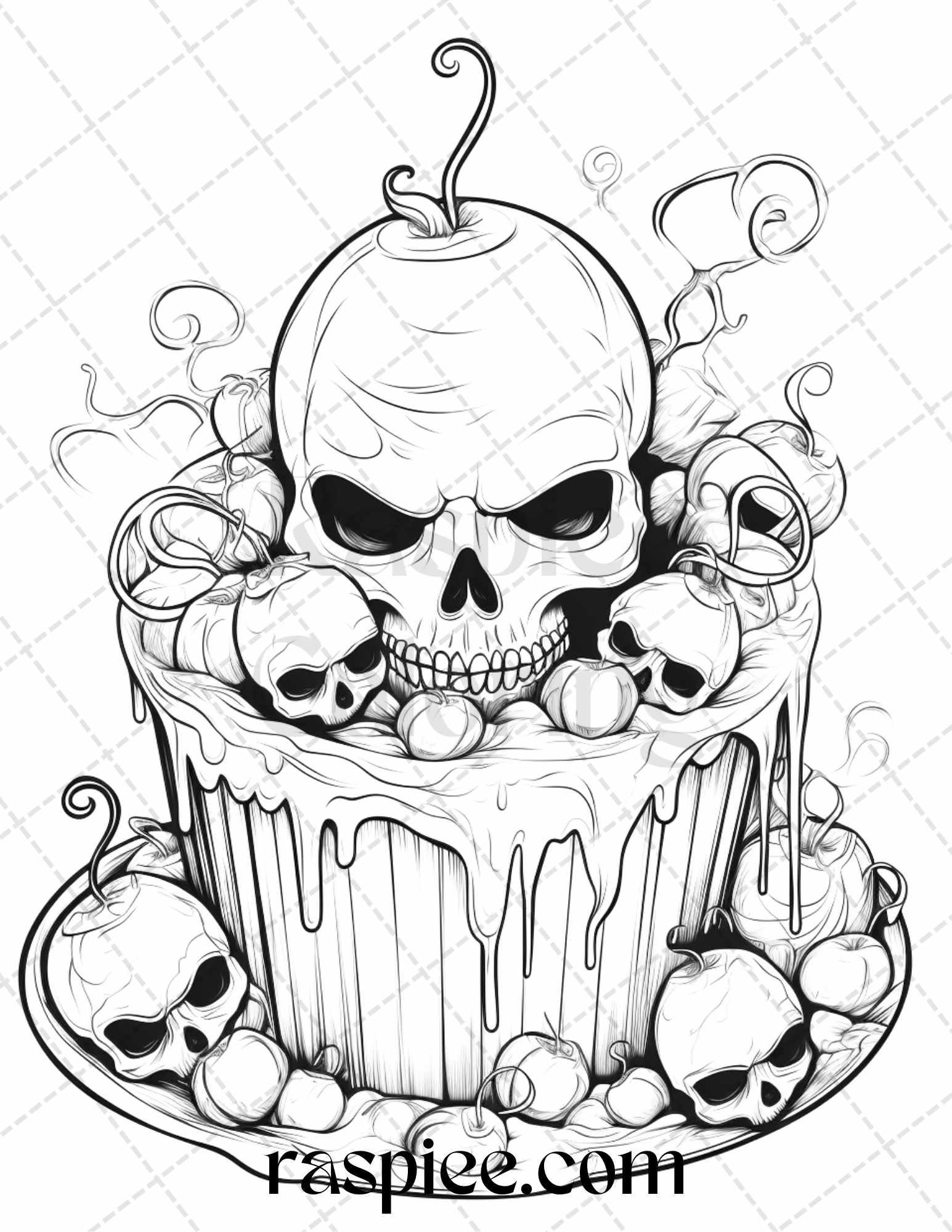 68 Halloween Spooky Desserts Grayscale Coloring Pages Printable for Adults, PDF File Instant Download