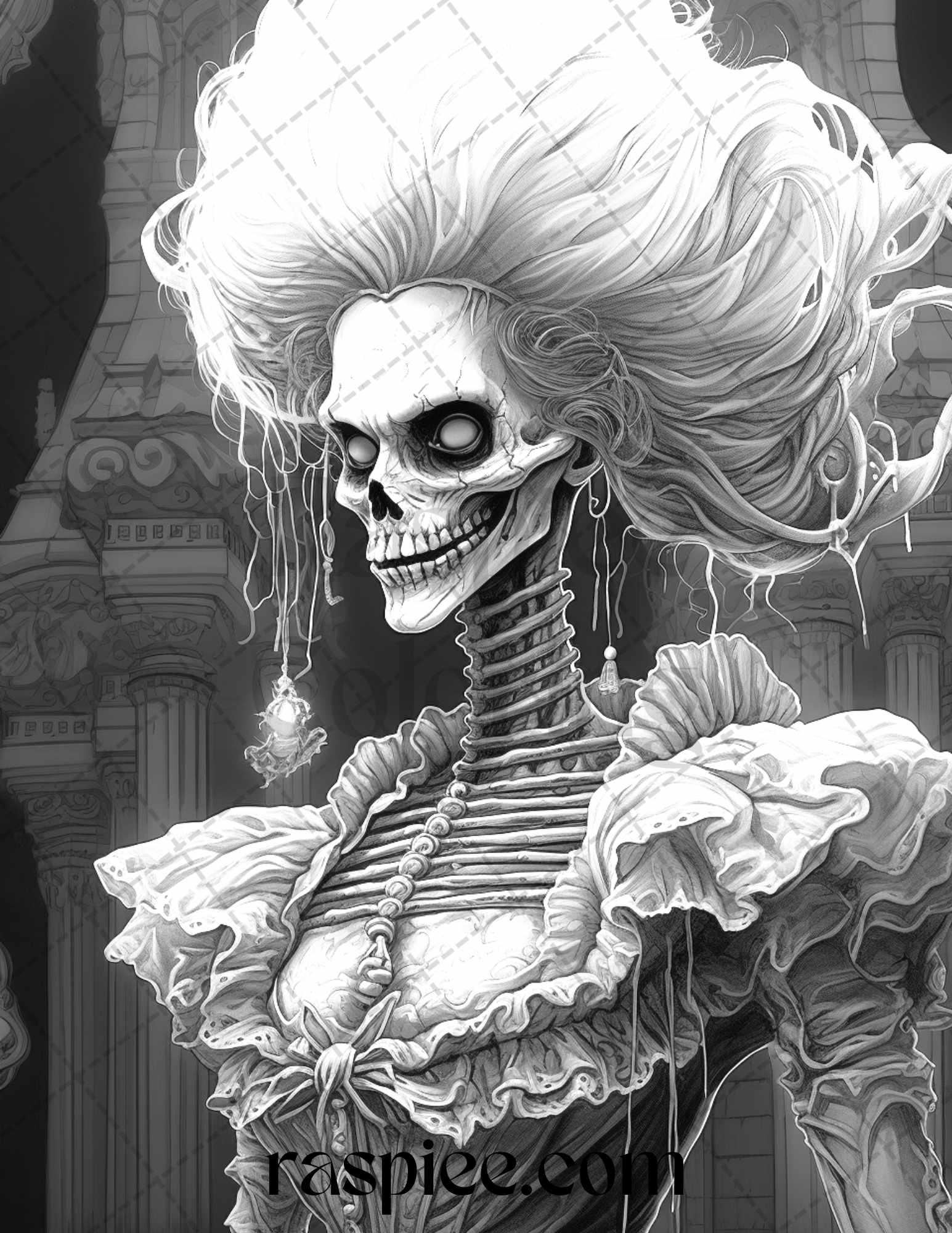 60 Halloween Victorian Era Grayscale Coloring Pages Printable for Adults, PDF File Instant Download