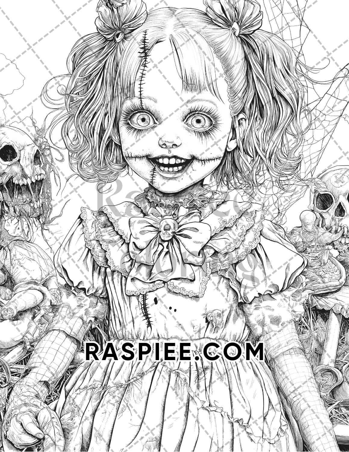 Haunted Dolls Halloween Horror Adult Coloring Pages Printable PDF Instant Download