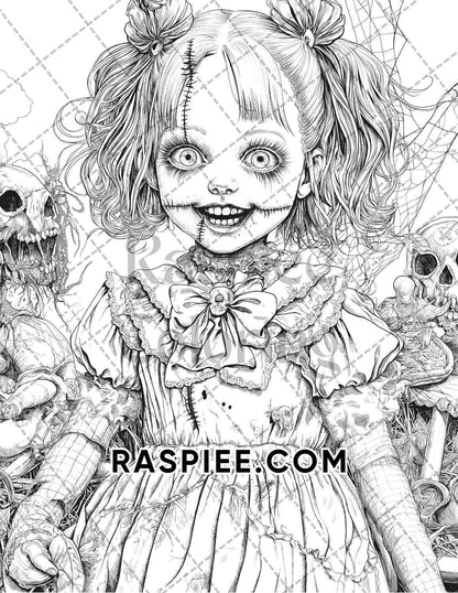 Haunted Dolls Halloween Horror Adult Coloring Pages Printable PDF Instant Download