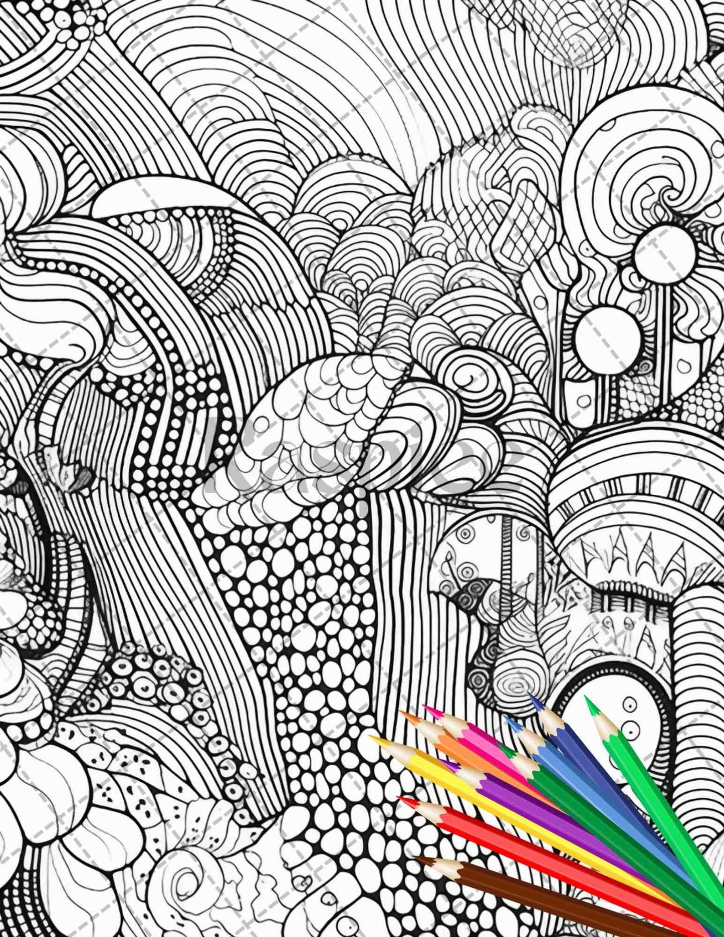 Psychedelic Trippy Coloring Book Printable for Adults, Grayscale Coloring Page, PDF File Instant Download