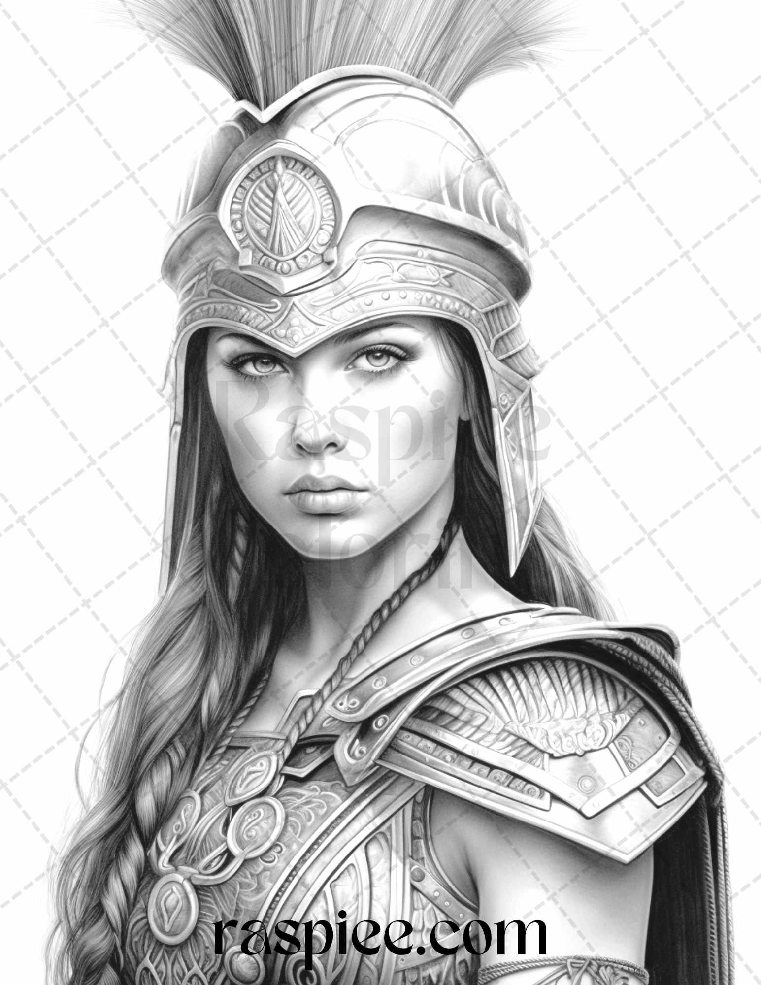 Greek Women Warriors Grayscale Coloring Pages for Adults, Printable PDF File Instant Download