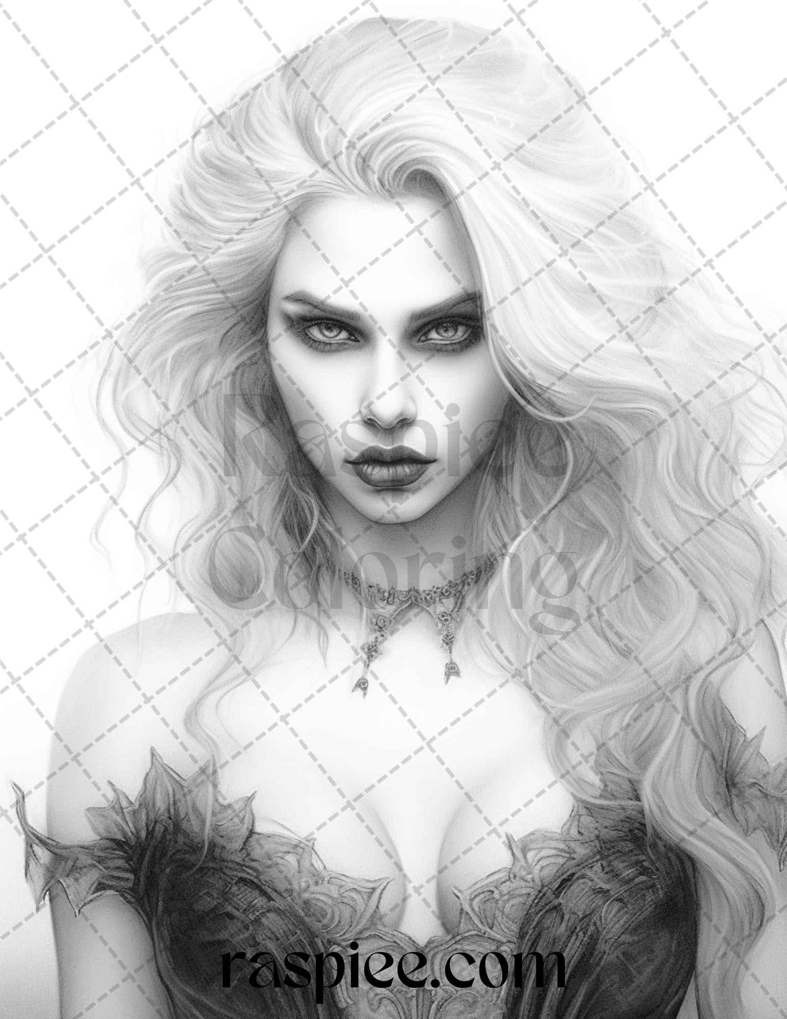 Bewitching Vampires Grayscale Coloring Pages Printable for Adults, PDF File Instant Download