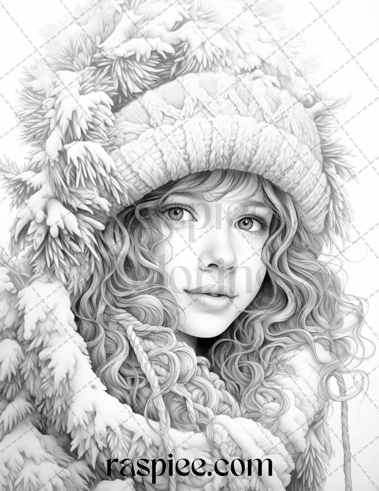 60 Beautiful Winter Girls Grayscale Coloring Pages Printable for Adults, PDF File Instant Download