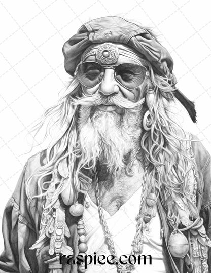 60 Pirate Life Grayscale Coloring Pages Printable for Adults, Stress Relief Coloring, PDF File Instant Download