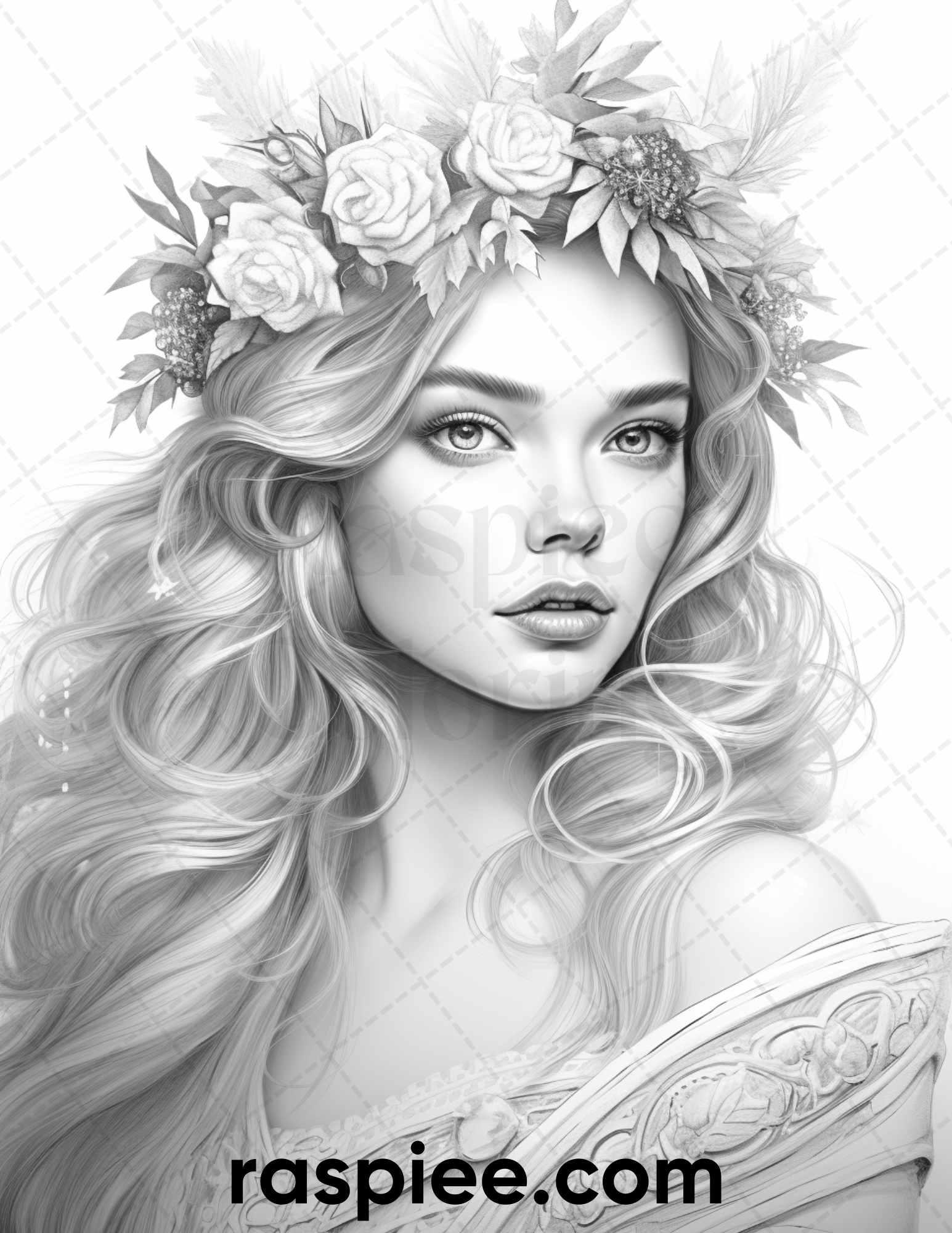 50 Winter Queens Portrait Grayscale Coloring Pages Printable for Adults, PDF File Instant Download