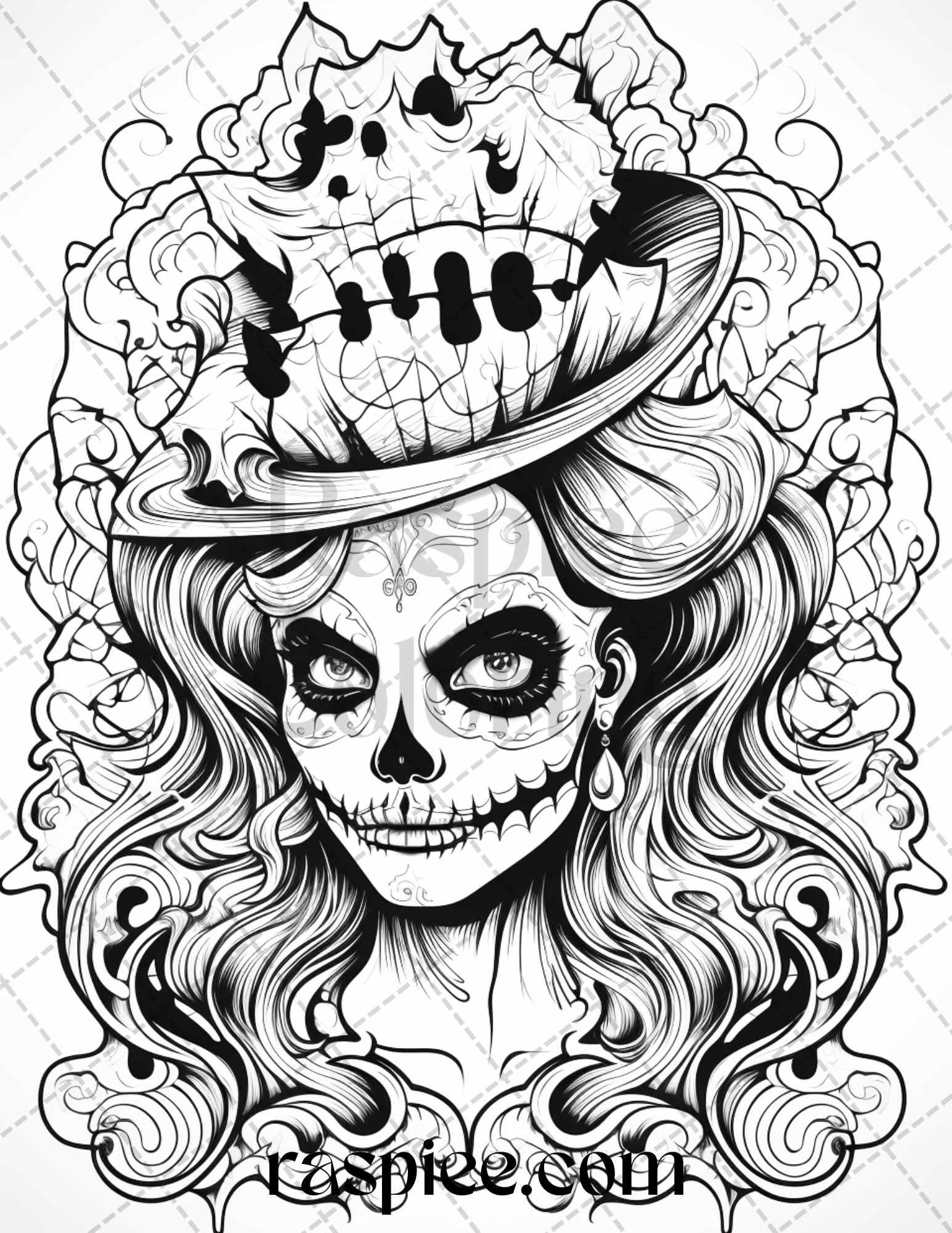 50 Spooky Miss Nightmare Grayscale Coloring Pages Printable for Adults, PDF File Instant Download