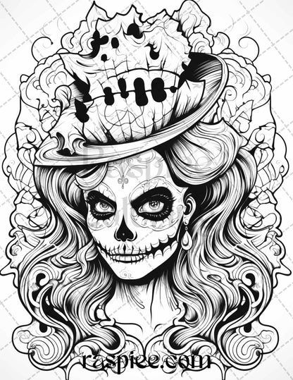 50 Spooky Miss Nightmare Grayscale Coloring Pages Printable for Adults, PDF File Instant Download
