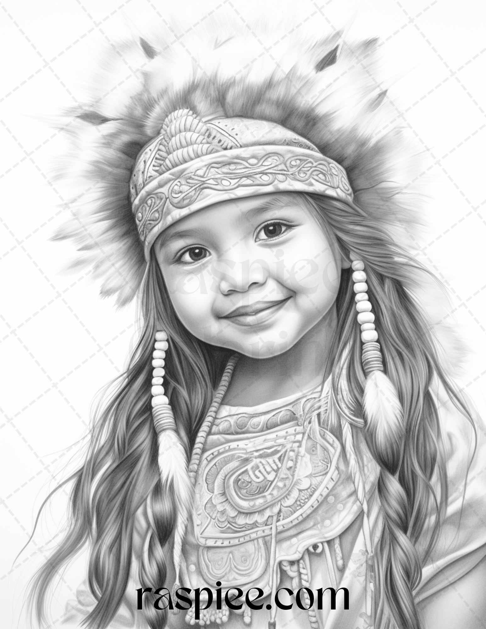 50 Native American Little Girls Boys Grayscale Coloring Pages Printable for Adults Kids, PDF File Instant Download