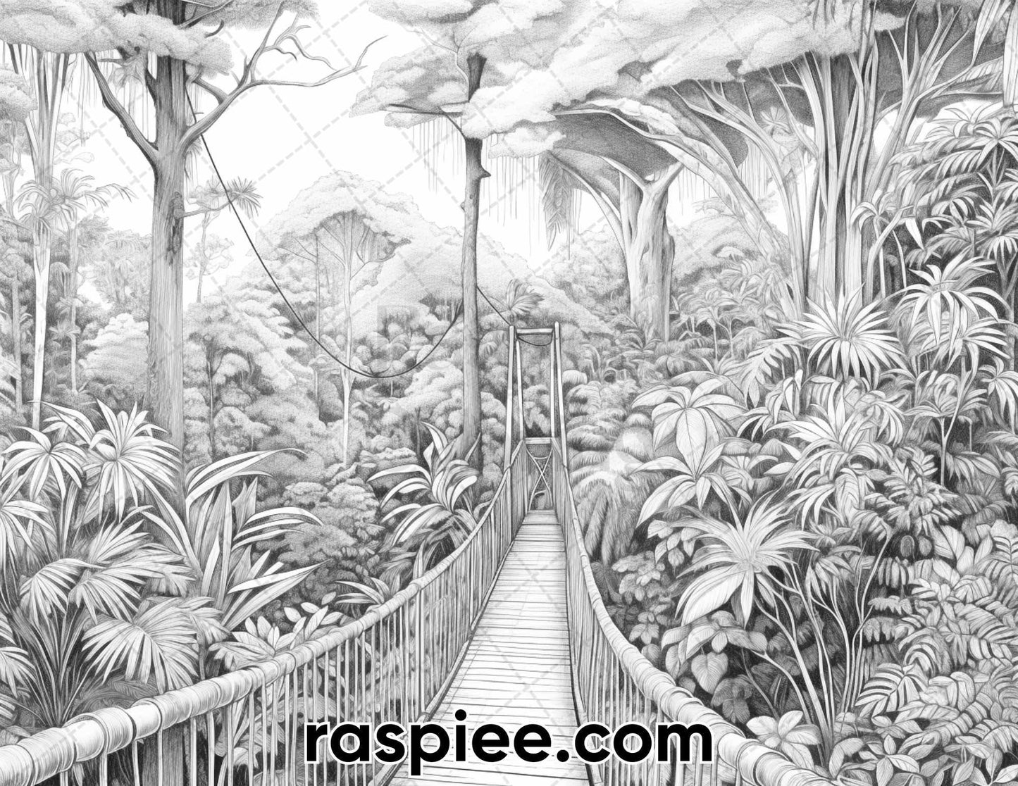 50 Tropical Paradise Grayscale Adult Coloring Pages, Printable PDF Instant Download