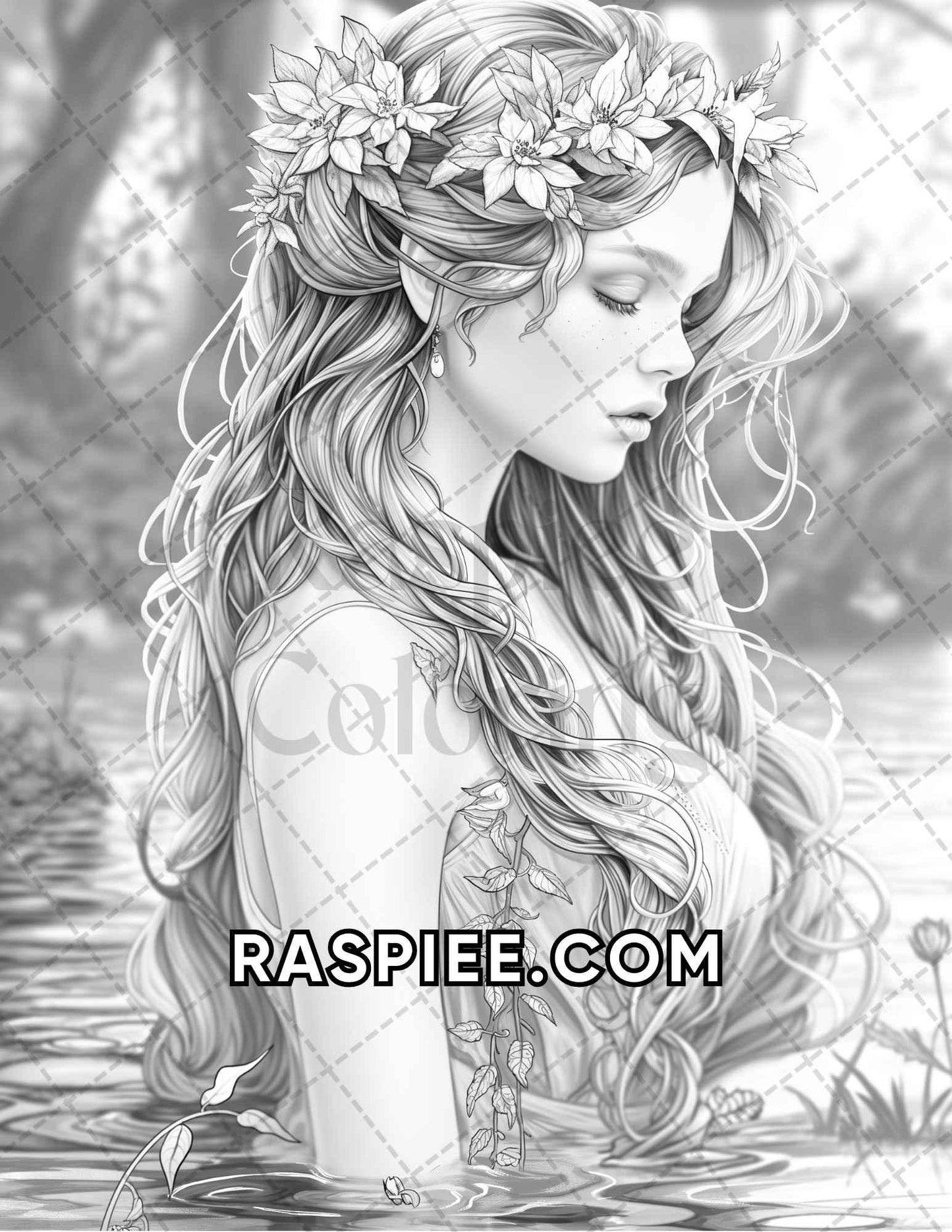 60 Fantasy Beauties Grayscale Adult Coloring Pages Printable PDF Instant Download