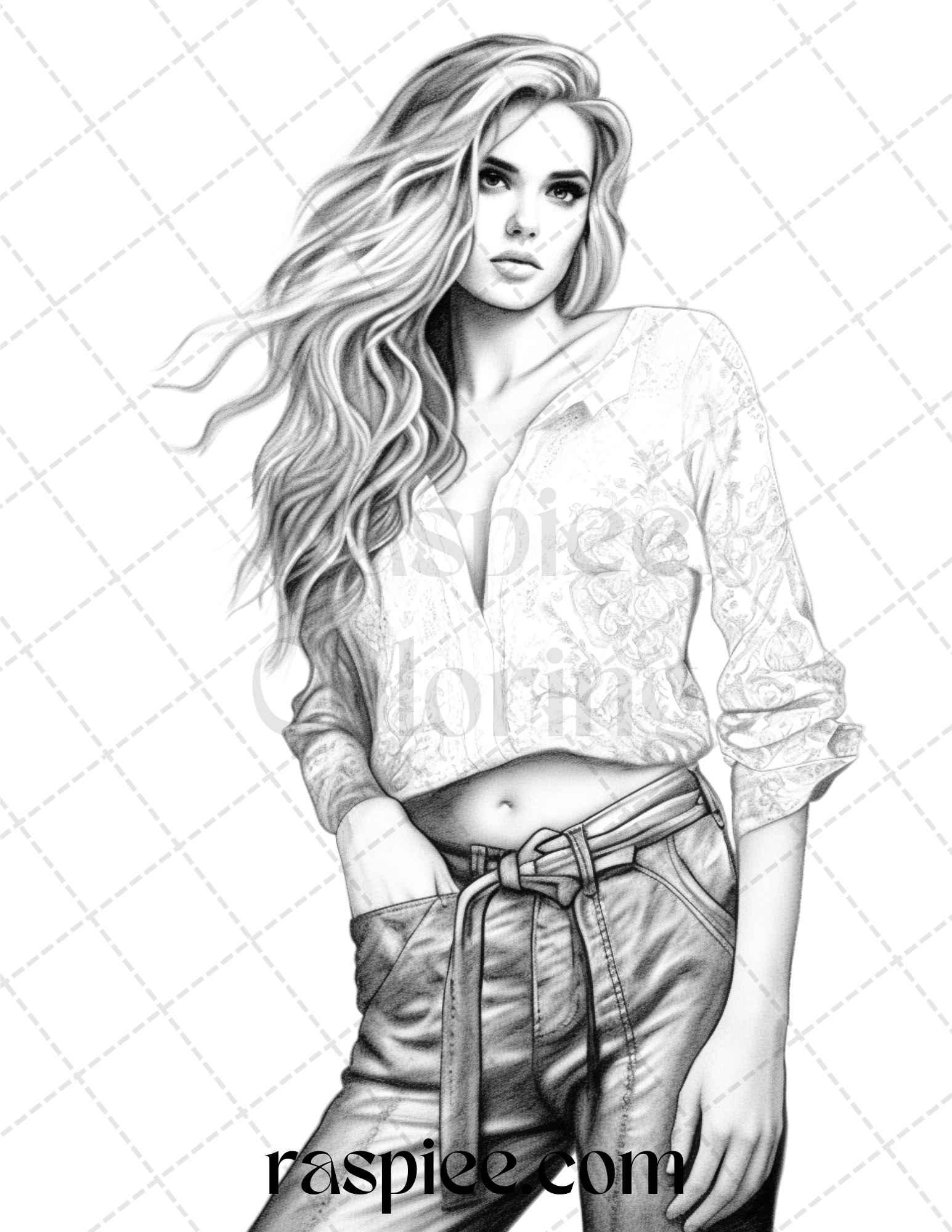 50 Streetwear Fashion Grayscale Coloring Pages Printable for Adults, PDF File Instant Download