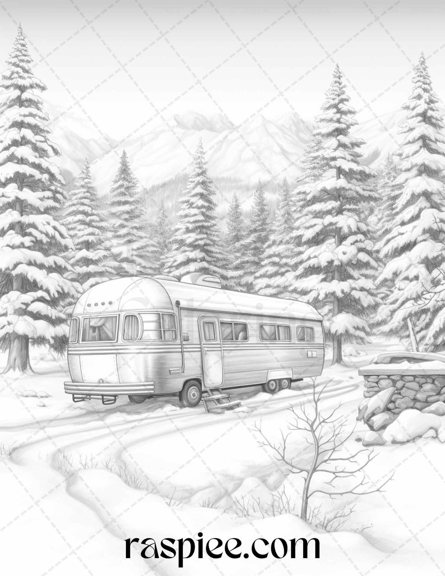 Winter Scenery Grayscale Coloring Pages Printable, Relaxing Snowy Landscapes, PDF File Instant Download