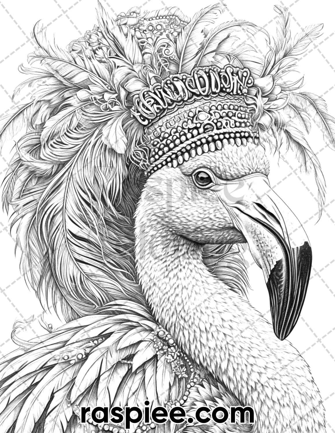 90 Mardi Gras Animals Grayscale Adult Coloring Pages, Printable PDF Instant Download