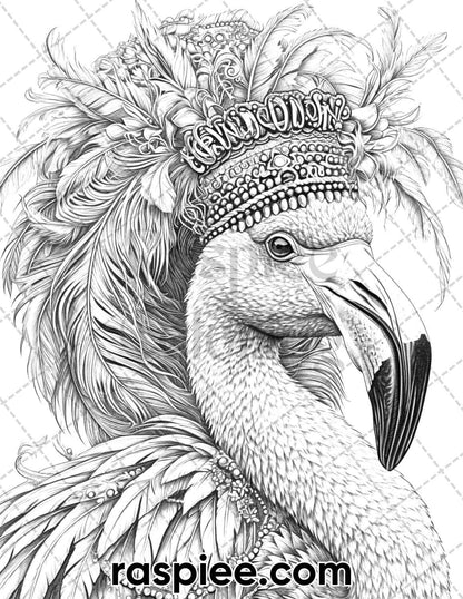 90 Mardi Gras Animals Grayscale Adult Coloring Pages, Printable PDF Instant Download