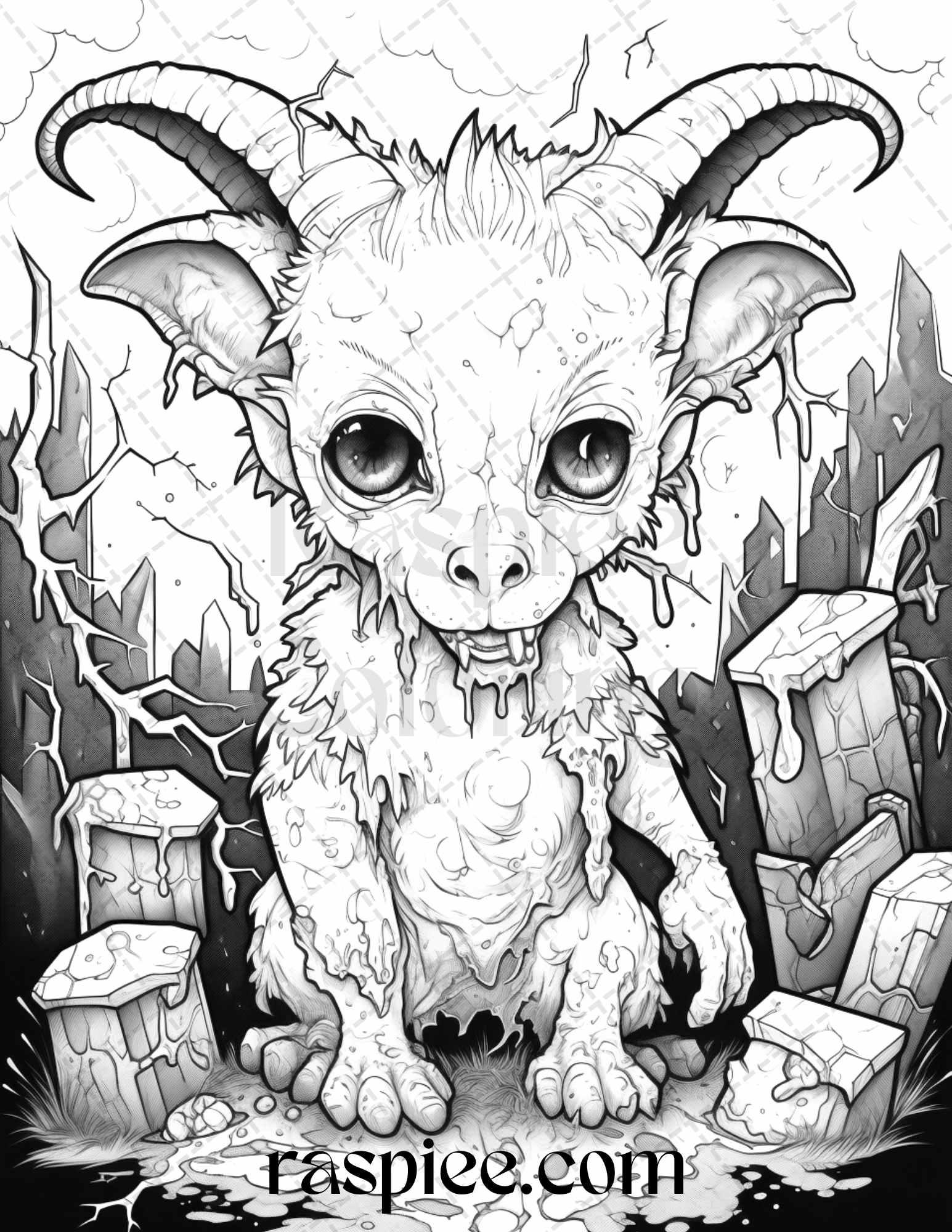 50 Halloween Scary Animals Grayscale Coloring Pages Printable for Adults, PDF File Instant Download