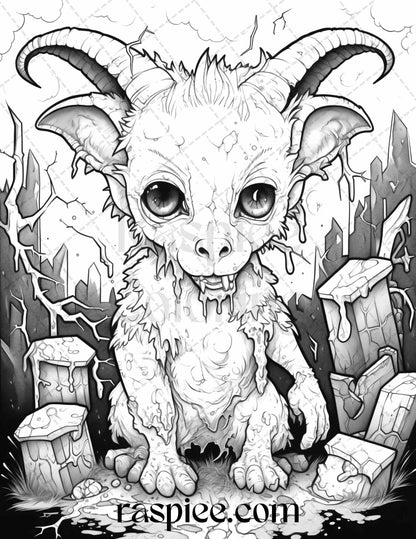 50 Halloween Scary Animals Grayscale Coloring Pages Printable for Adults, PDF File Instant Download