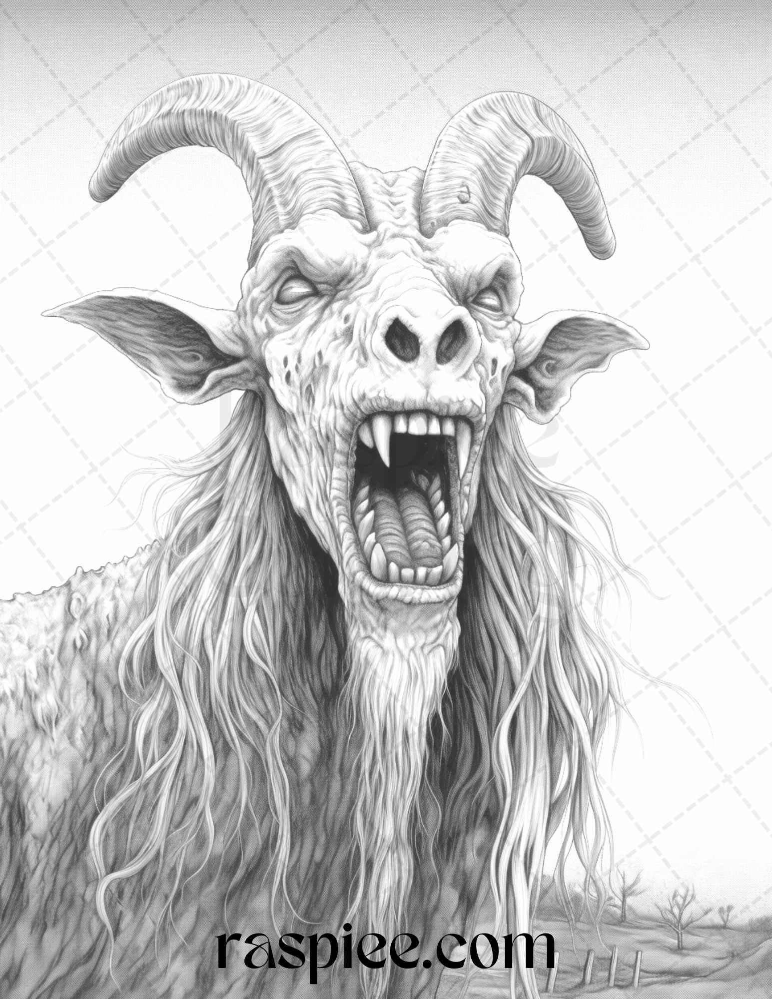 66 Horror Zombie Animals Grayscale Coloring Pages Printable for Adults, PDF File Instant Download