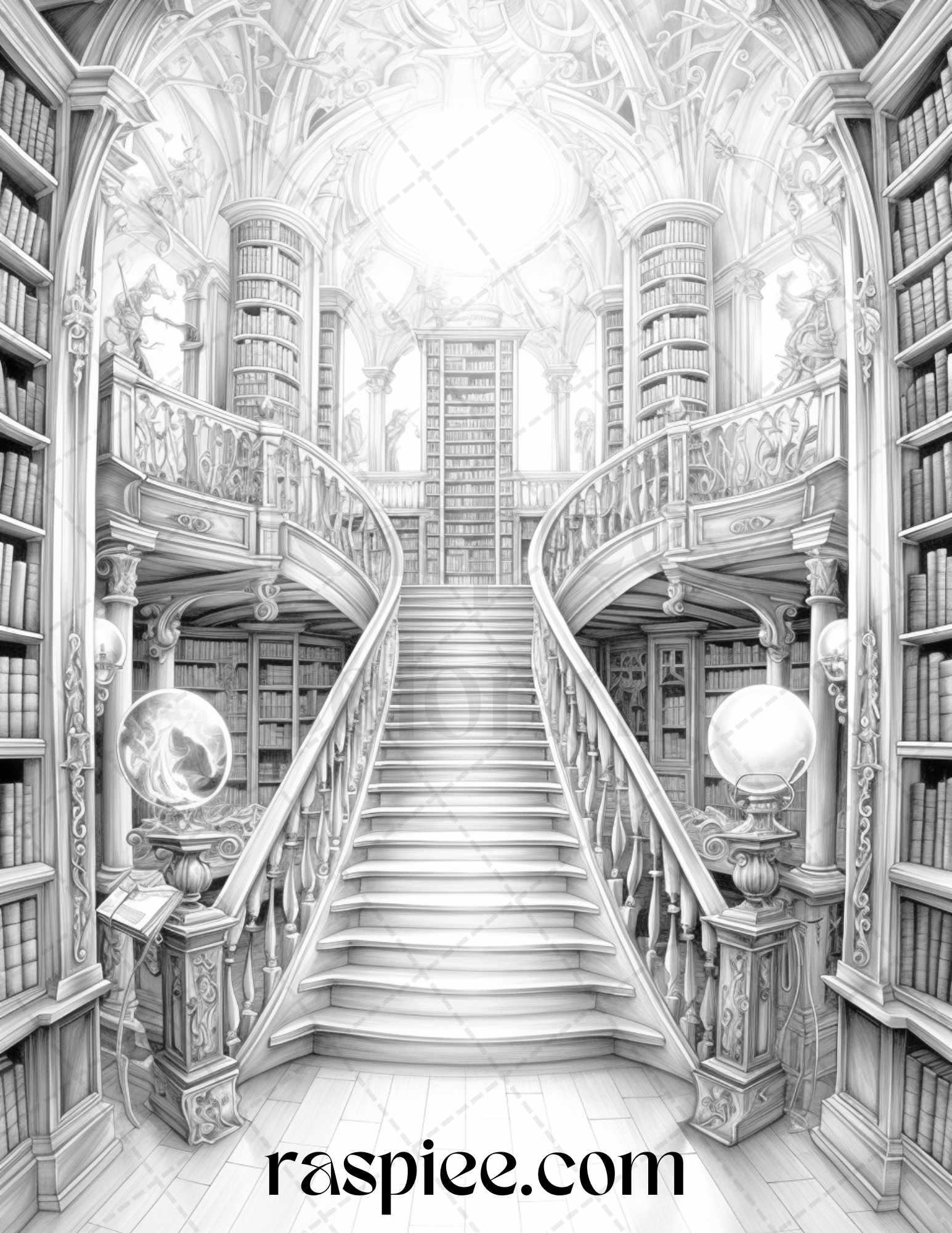 Mystical World Grayscale Coloring Pages Printable for Adults, Enchanting Fantasy Designs, PDF File Instant Download