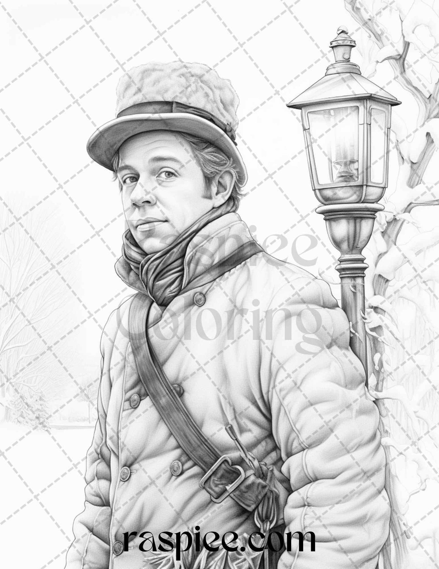 60 Victorian Winter Portrait Grayscale Coloring Pages Printable for Adults, PDF File Instant Download