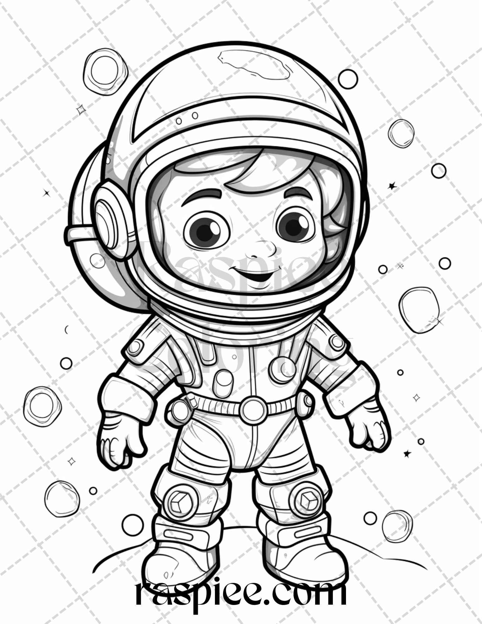50 Cute Astronaut Adventures Coloring Pages Printable for Kids, PDF File Instant Download