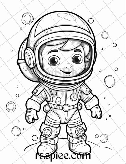 50 Cute Astronaut Adventures Coloring Pages Printable for Kids, PDF File Instant Download
